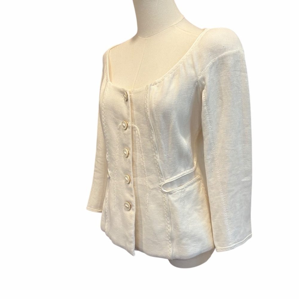 🤍 Donna Karan Collection Linen Blend Button Jacket | Made in Italy | Size US 8 - Picture 7 of 15
